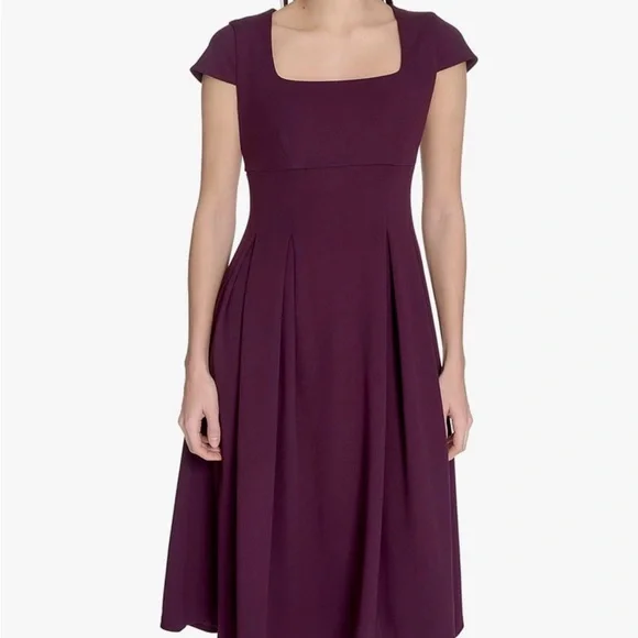 NWT Calvin Klein Womens Cap Sleeve Square Neck Fit & Flare Midi Crepe Dress - Picture 4 of 13
